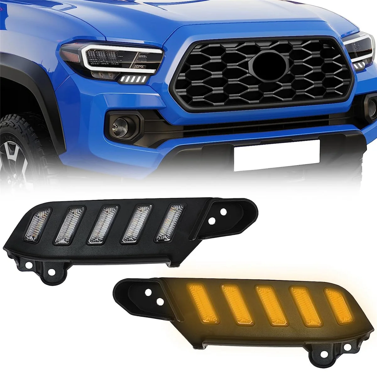 LED Daytime Running Lights for Toyota Tacoma 2016-2023, Amber Sequential Flash Turn Signal DRL Front Side Headlight