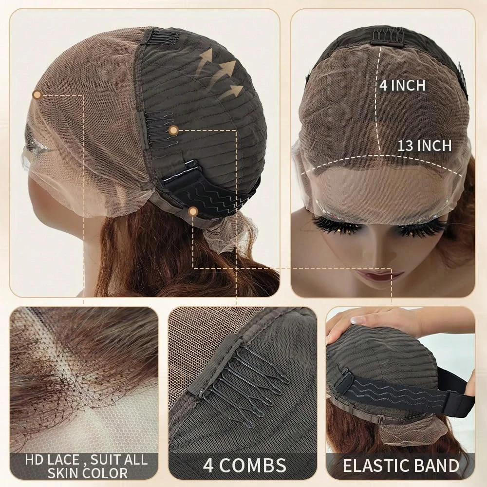 20 22 Inch Ombre Highlight Deep Wave Lace Front Wigs Human Hair 4/27 Colored Plucked 13x4 HD Transparent Lace Frontal Wig 180% Density image 8