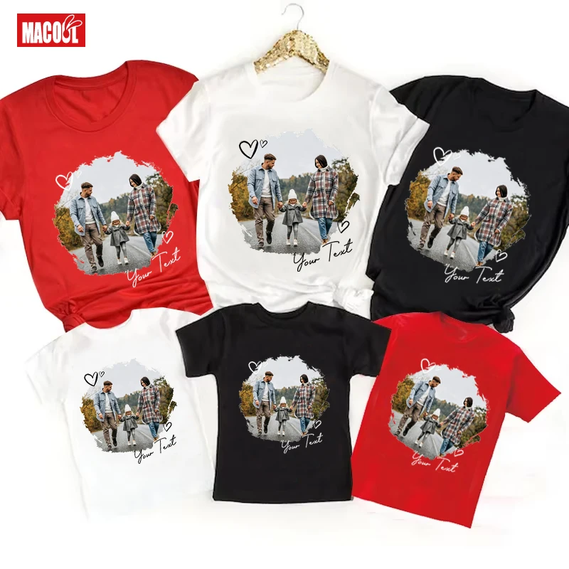 Personalized Photo Shirt Family Matching Shirts Custom Text Picture Family Outfit Birthday Souvenir Gift Tees Kids Women Outfits