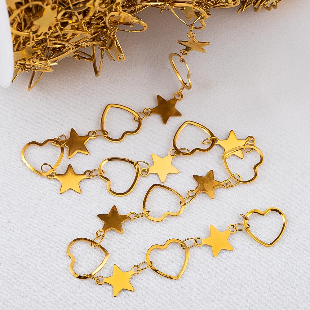 1M Stainless Steel Hollow Flat Love Heart Star Design Link Chains Necklace Bracelet Jewelry Findings DIY Costume Chain Component
