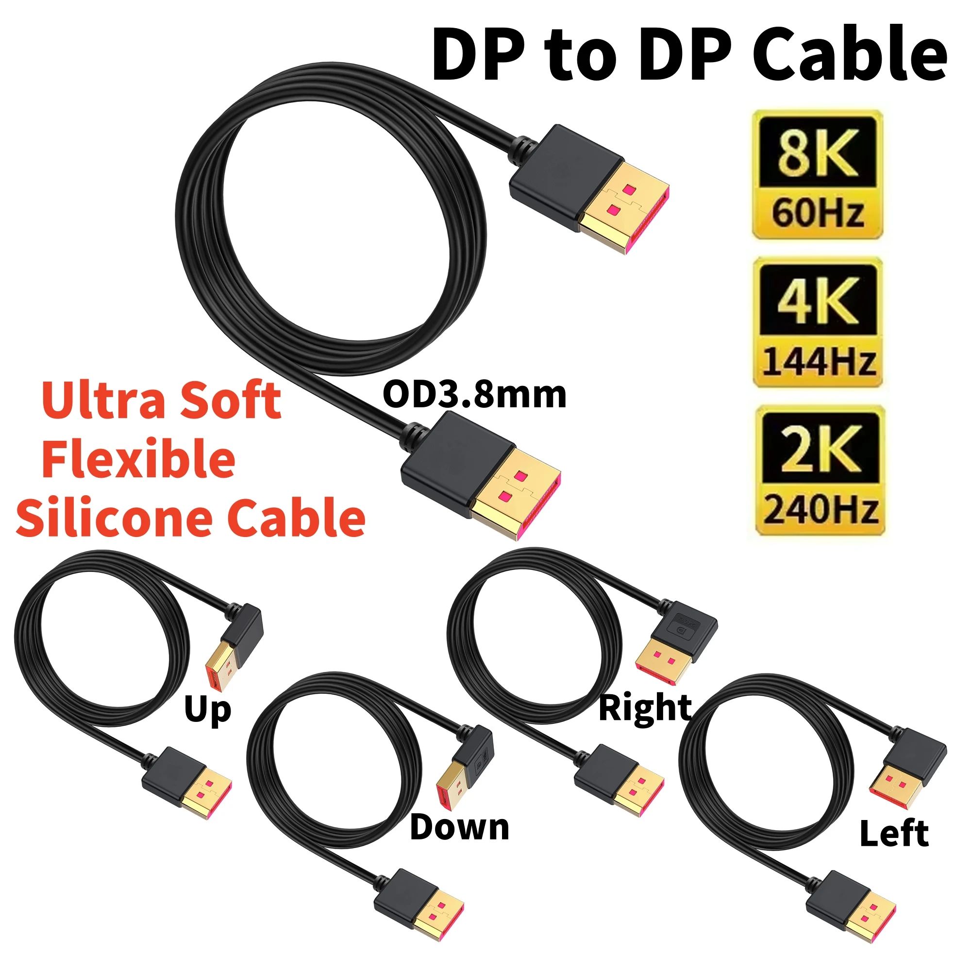 

Flexible Soft DP Cable DisplayPort 1.4 4K@144Hz 8K@60Hz 32.4Gbps High Speed for PC Gaming Monitor Graphics Card Display Port