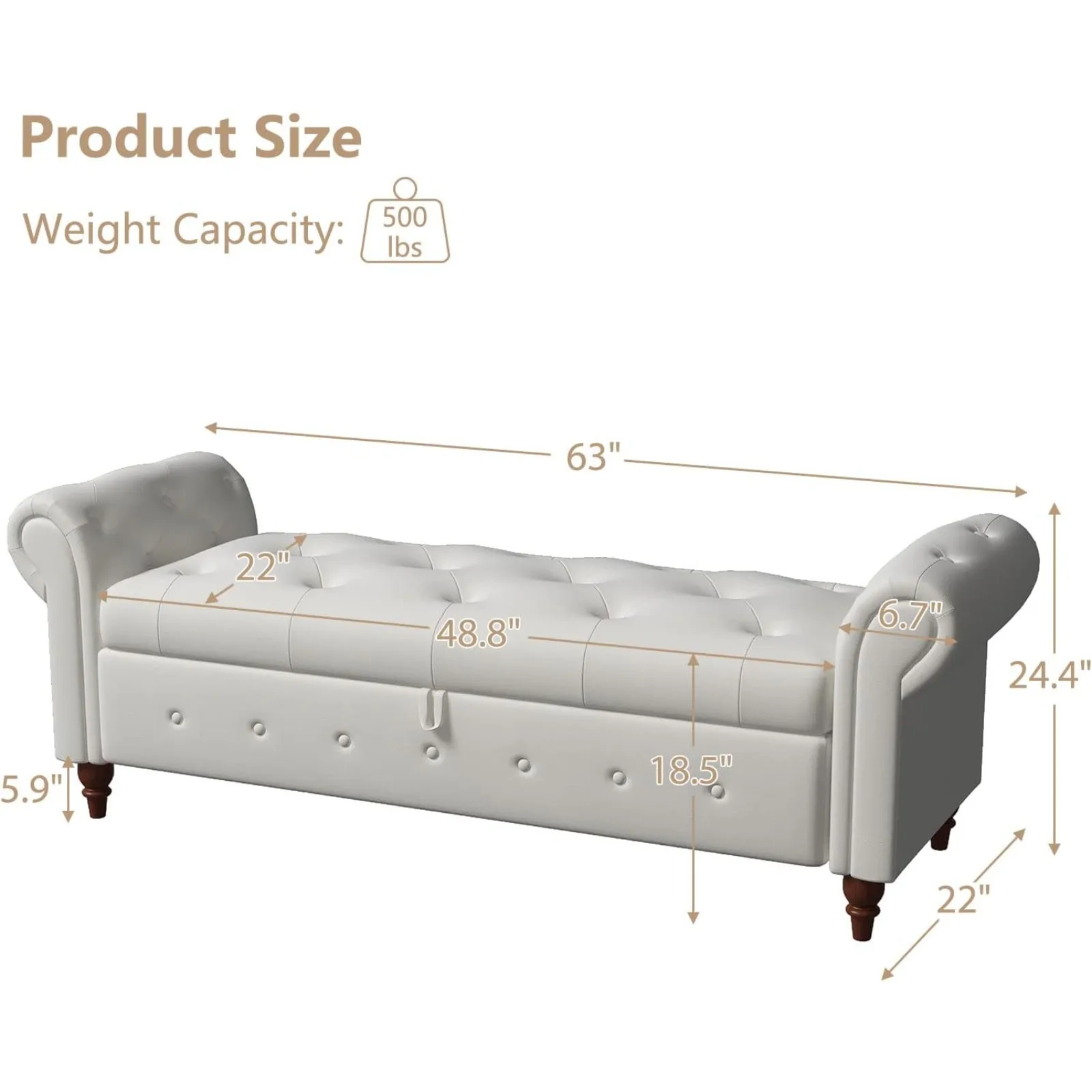 US Storage Bench for Bedroom End of Bed, 63