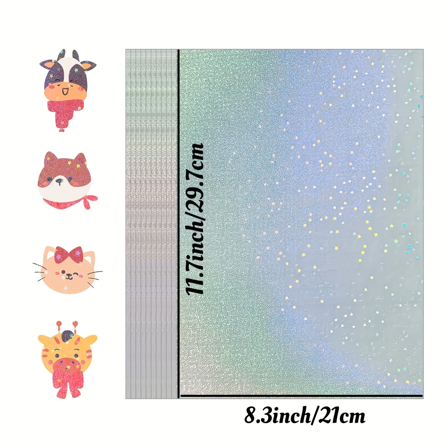 Kertas Stiker Holografik Glittering Sand A4 20/50 Lembar, Film Laminasi Dingin Transparan Holografik Berkilau, Perekat Sendiri
