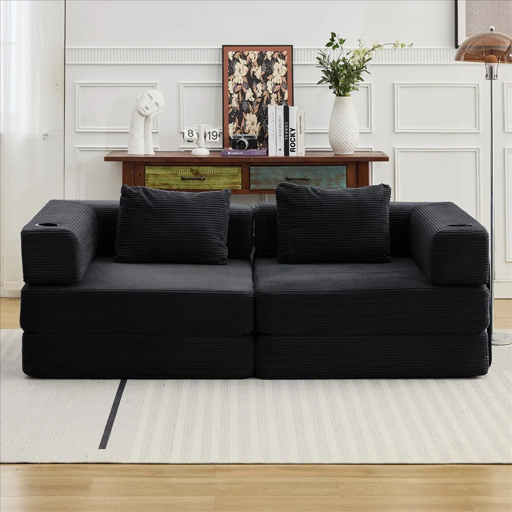 Modernes Frei Kombinierbares Modulares Ecksofa Olivgrüner Cord Convertible Couch mit Getränkehaltern Platzsparende Möbel – Detail 35