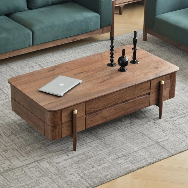 

Nordic all solid wood rectangular coffee table black walnut modern simple home living room storage coffee table light luxury