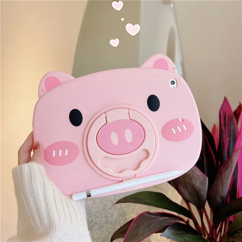 

Fashion Cartoon Pig Tablet Stand Funda Silicone Case For Xiaomi 5 Pro 11 inch For Redmi Pad 10. 6 inch Pen Rack with Rope