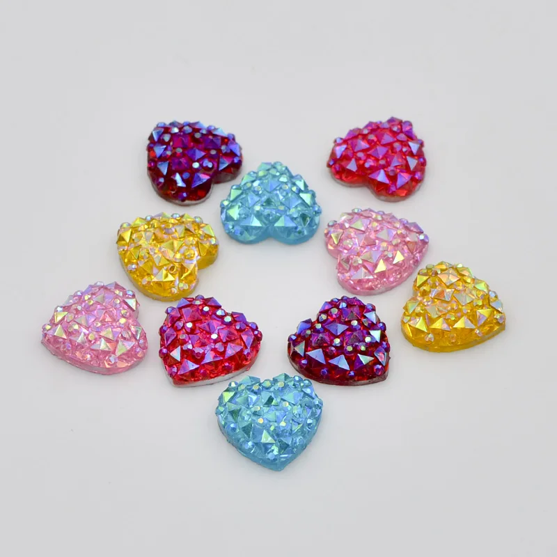 80Pcs 12mm AB Resin Heart Flatback Rhinestone Wedding Buttons/scrapbooking K97*2