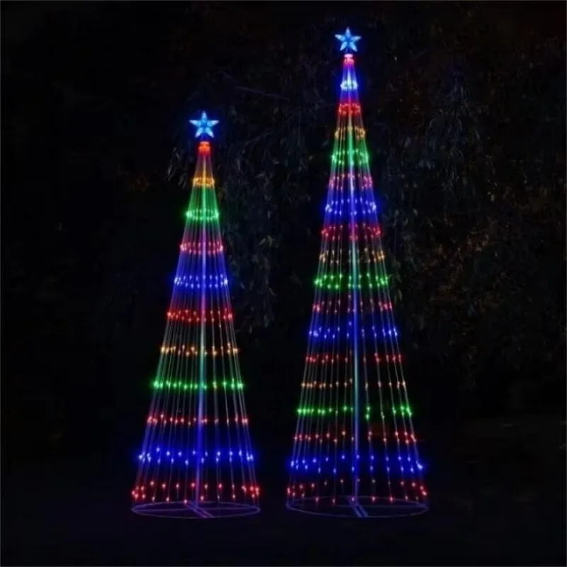 2024 LED albero di Natale luce festa cono animato stringa di luce giardino esterno luci a stringa LED pentagramma cascata luce