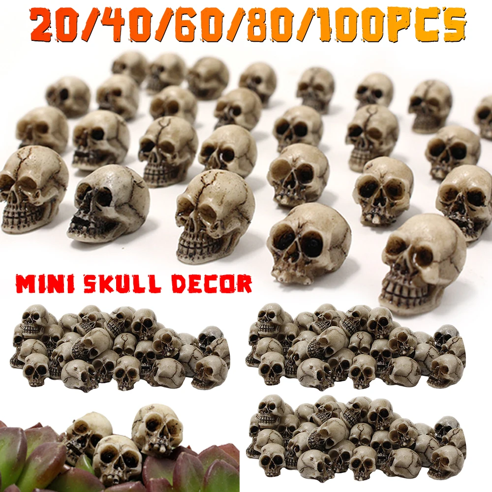 20-100 Stück Skelett Modell Halloween Dekor Miniatur Schädel Köpfe Mini Schädel Figur gruselige Schädel Requisite Garten Topfpflanze Dekor