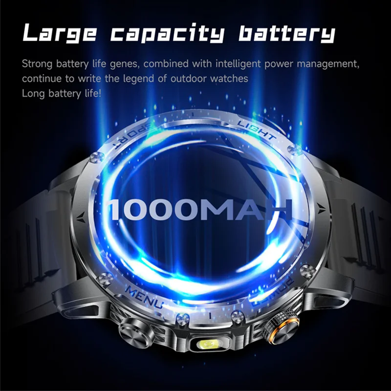 2025 New GPS Outdoor Sports Smart Watch Men AMOLED Screen Flashlight NFC Heart rate Waterproof Bluetooth Call 1000mAh SmartWatch