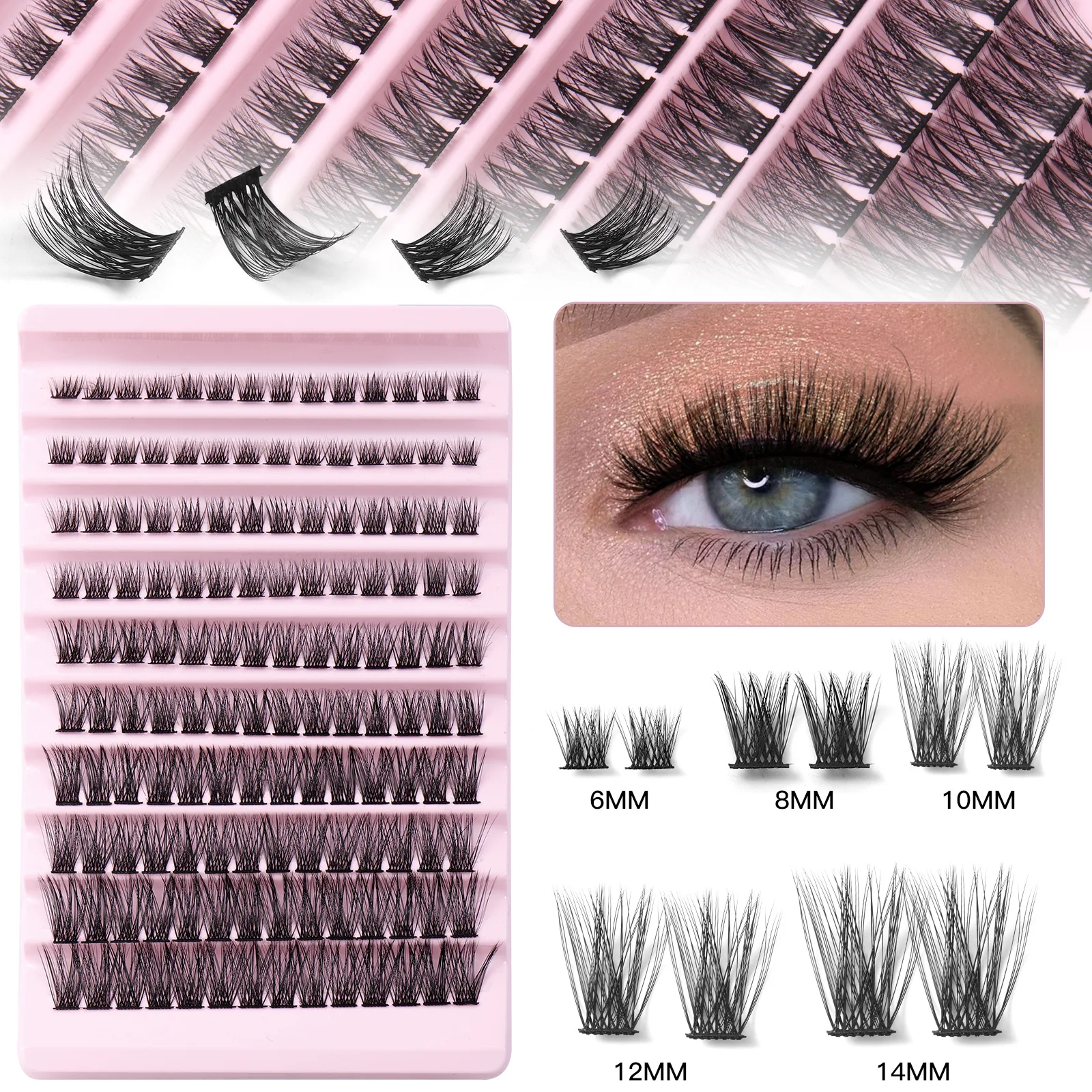 140 Clusters Segmented Eyelashes Extensions D Curl 14mm Natural Fake Lashes LASH DIY Soft Wispy Volume Fans Individual Eyelash