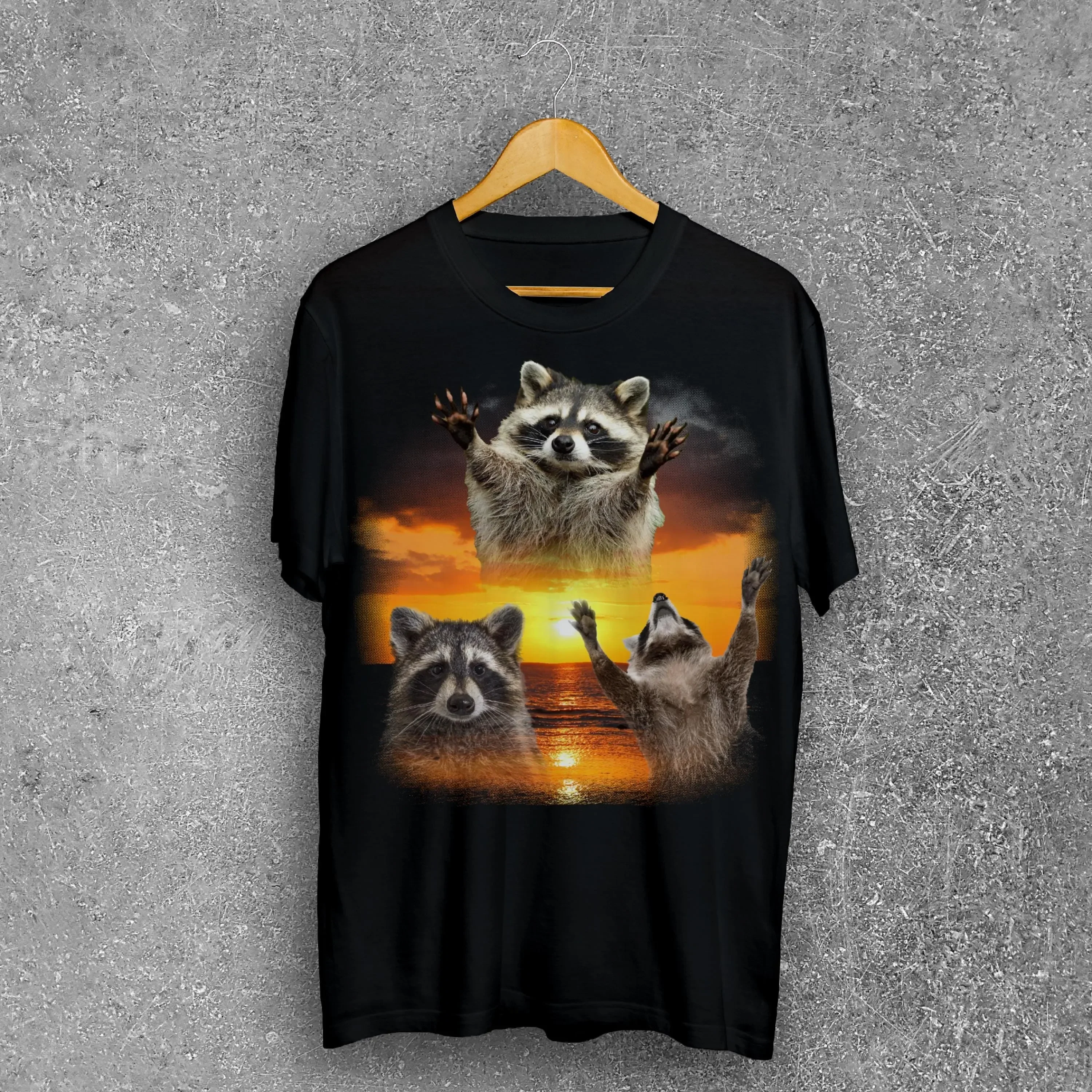 Three Raccoons Retro T shirts Vintage Raccoon SunseT Shirt Wild Cat Trash Panda Stupid Silly s Funny Ironic