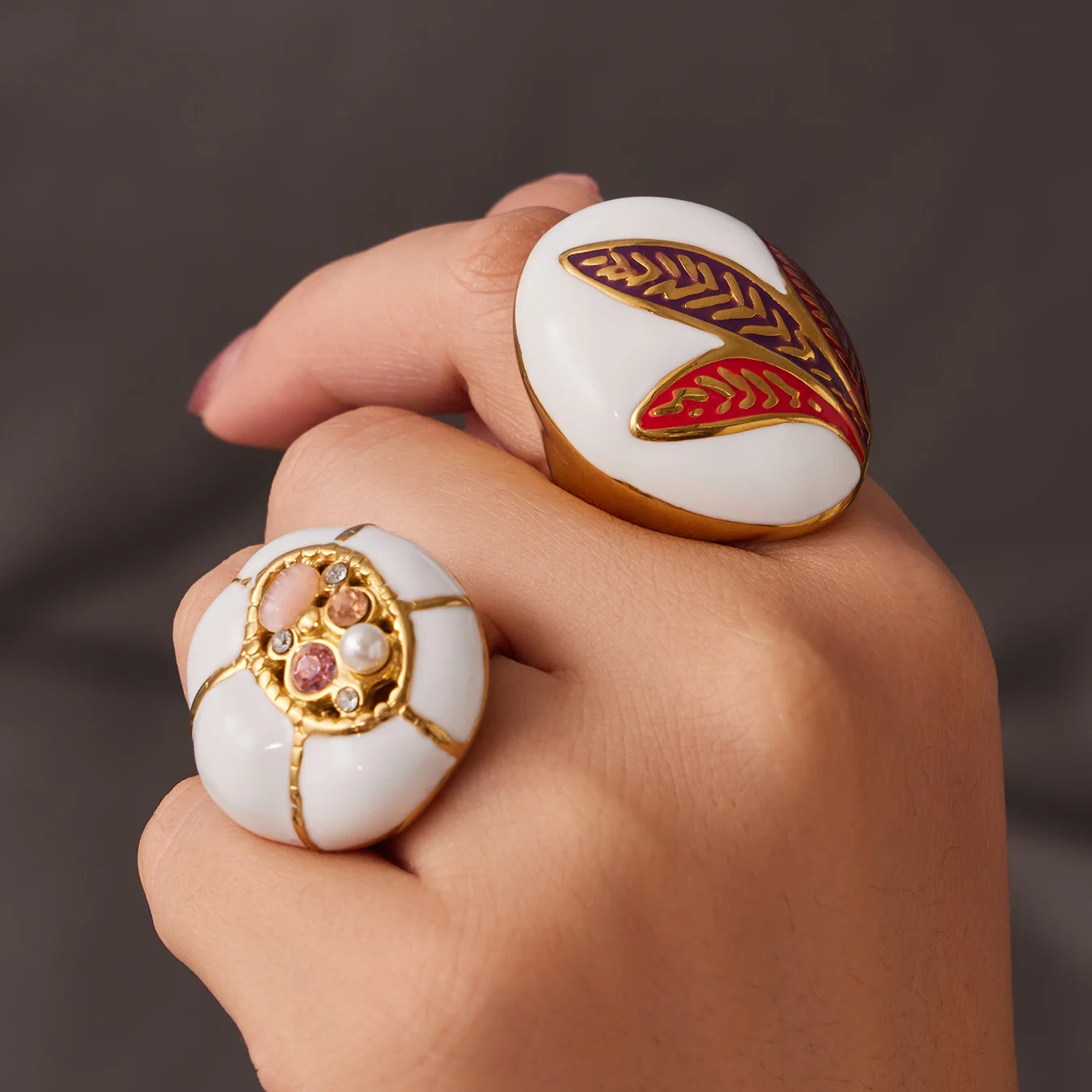 Nivora weiße farbige Glasur-Zirkonia-Ringe für Damen, Edelstahl, wasserdicht, Vintage-Ringe, Hochzeitsschmuck, Großhandel – Detail 5