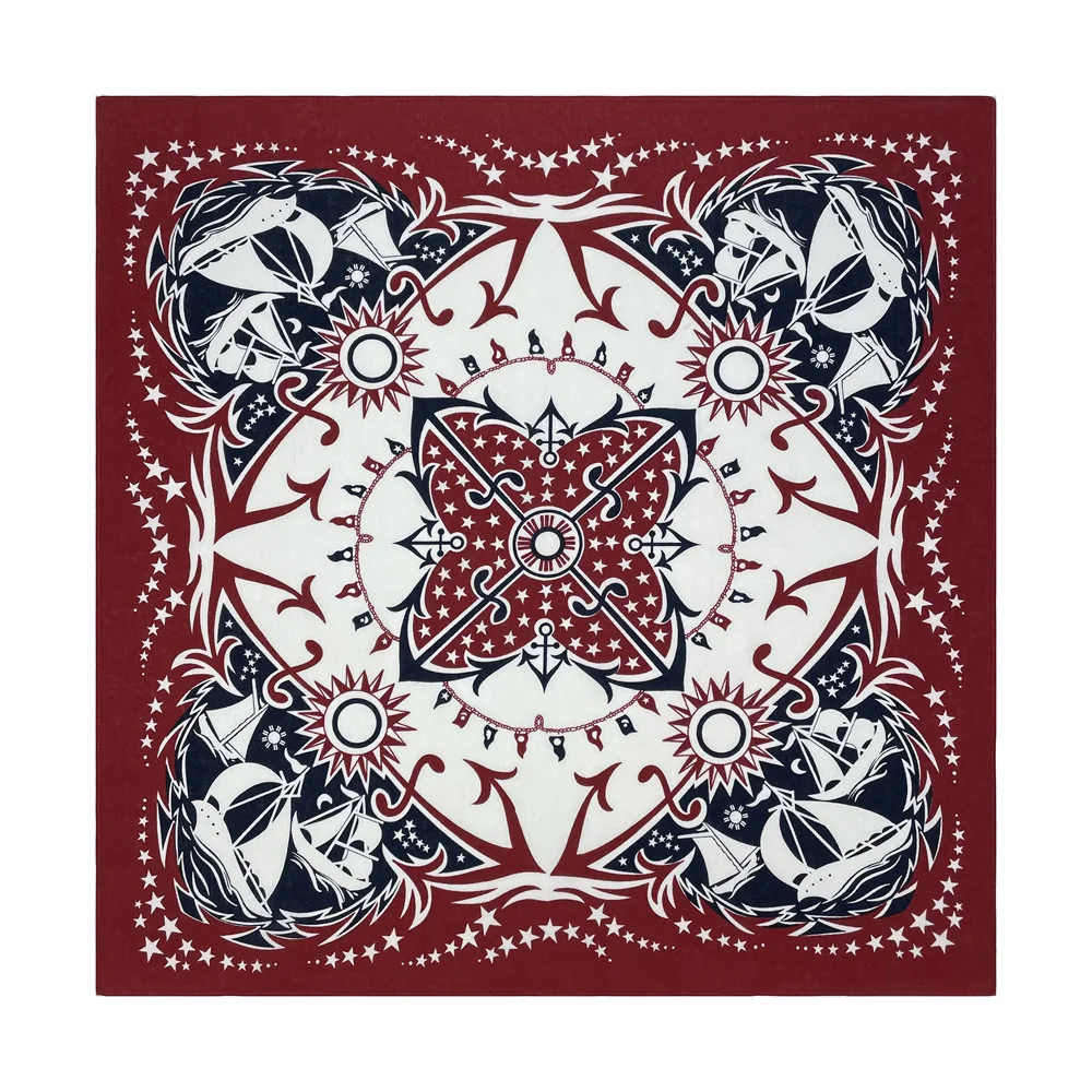 Navy Blue High Quality Hip Hop Cotton Square Scarf Men Sailboat Nautical Bandana Scarf  Headband Paisley Gifts For Boys/Girls