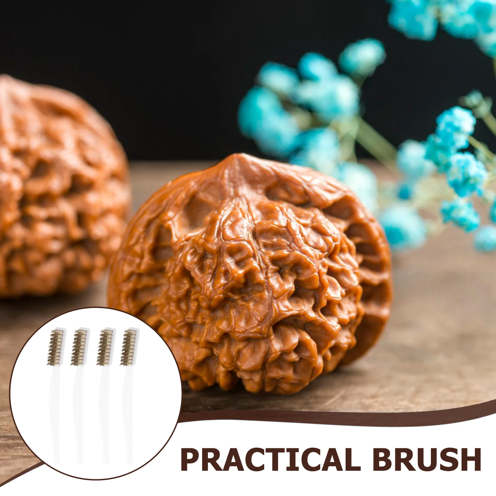 

4pcs Mini Wire Brush Set 3-Row Diamond Walnut Copper Cleaning Toothbrush Tool For Nozzle Rust Removal Household Masonry Gas