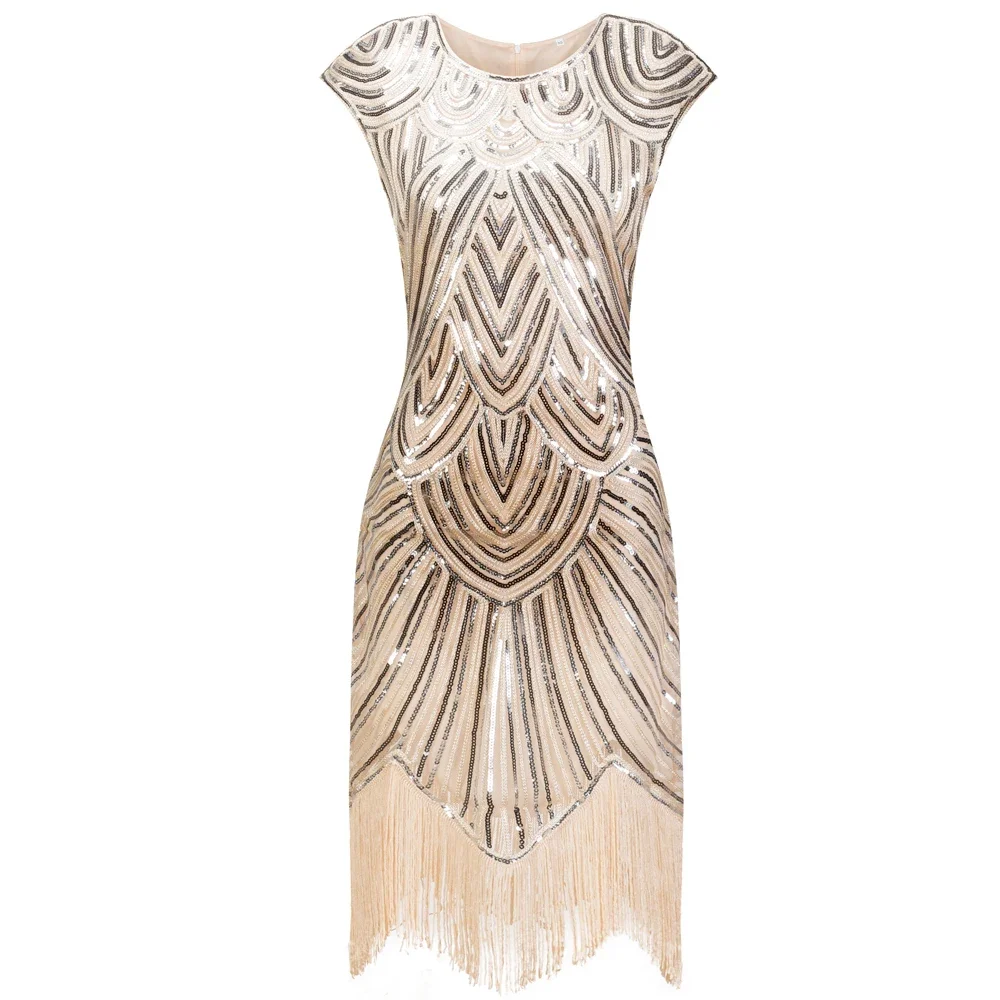 

Vintage 1920s Flapper Great Gatsby Dress O-Neck Cap Sleeve Sequin Fringe Party Midi Dress Vestidos Verano 2019 Summer Dress Milk
