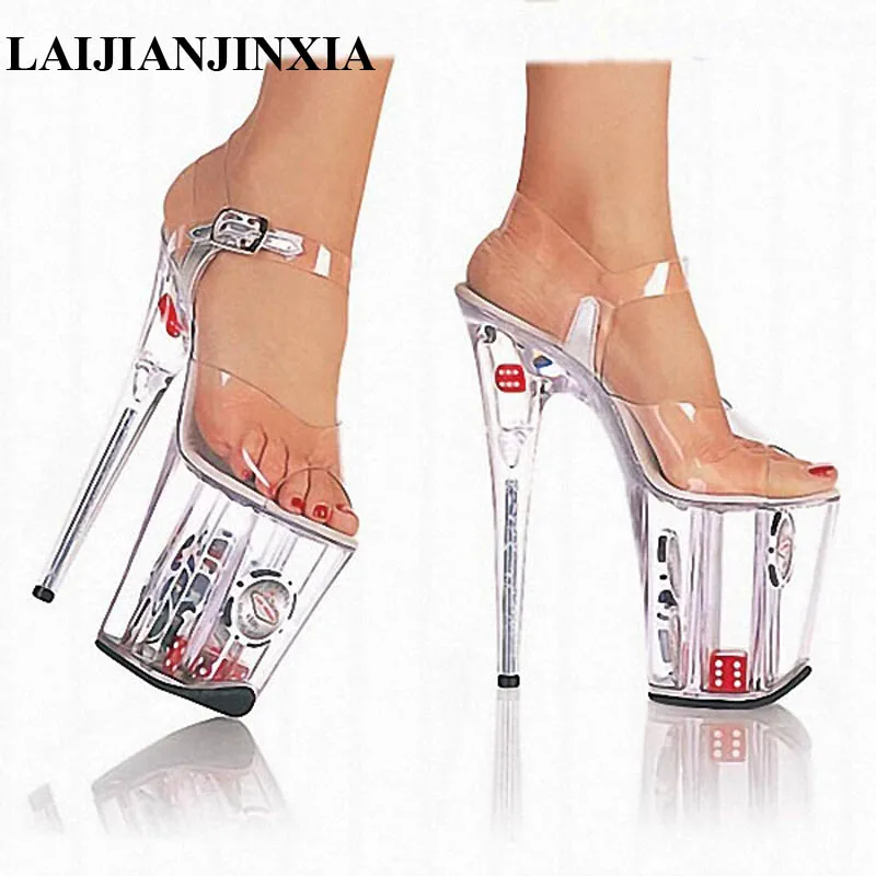 

LAIJIANJINXIA New 20CM/8inches PVC Upper Fashion Sexy Exotic High Heel Platform Party Women Sandals Pole Dance Shoes E-006