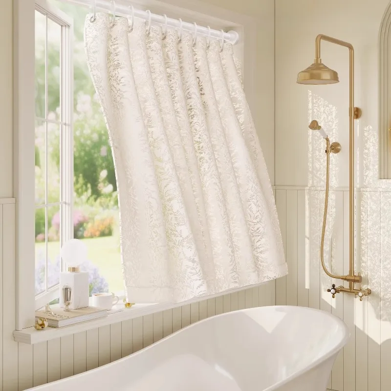 Waterproof Blackout Curtain for Small Bathroom Window - No Drill Tension Rod, Removable Light Blocking Privacy Shade for Home