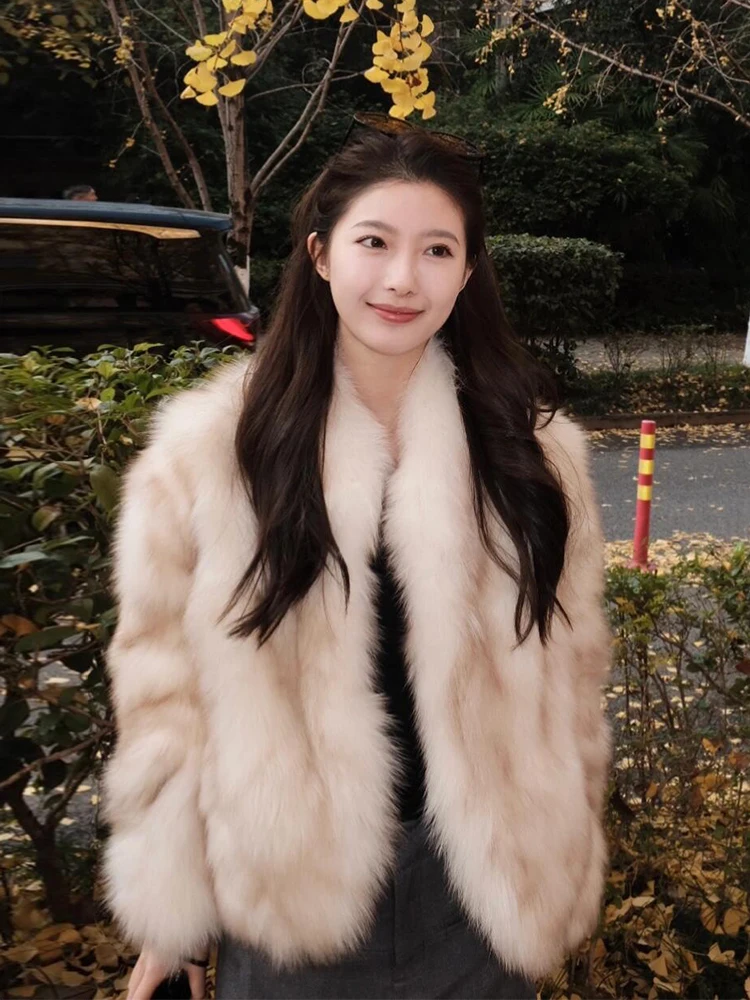 

2025 Winter Fur Coat Women's ort Thiened adient Fur Jaet Korean Sle Design Warm Ele Sle Polyester