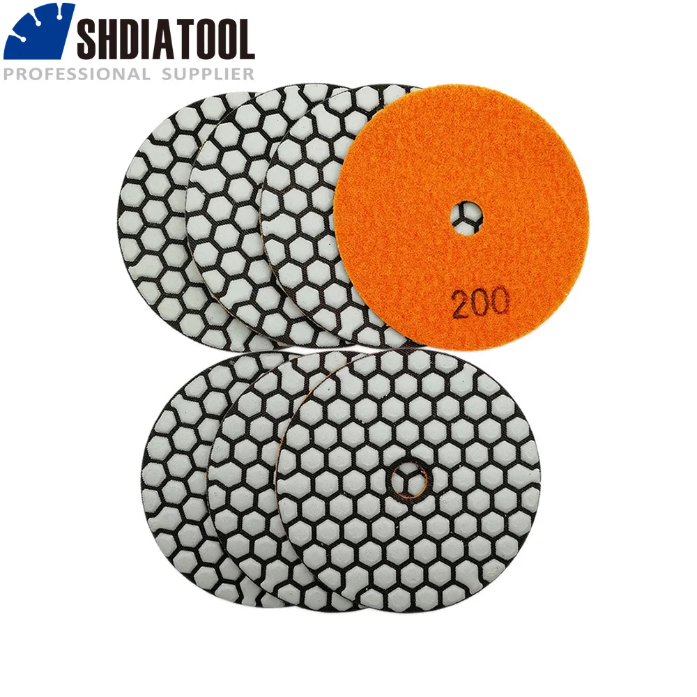 

SHDIATOOL 7pcs Dry Diamond Polishing Pads 4inch #200 Diameter 100MM Resin Bond Diamond Flexible Sanding Discs Grinding Disc