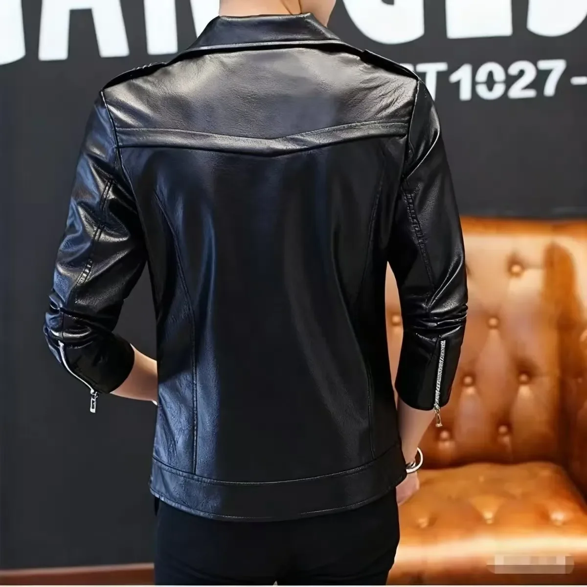 Belt Decor Faux Leather Biker Coat Lapel Collar Asymmetrical Zip Jacket Multi Pocket Outerwear for Autumn Winter DailyStreetwear