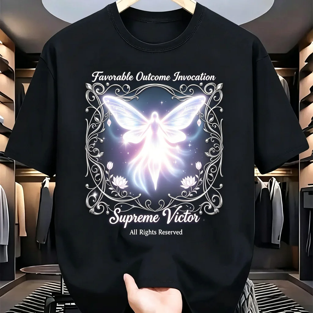Camiseta de algodón negra para hombre, camiseta informal con estampado de hadas Supreme Victor, camiseta informal de manga corta con cuello redondo