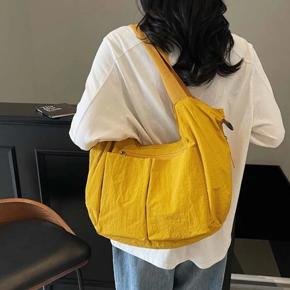 

Casual Solid Color Tote Bag Japanese Style Multi-Pocket Versatile Commuting Handbag Cloth Polyester Storage Pouch Outdoor