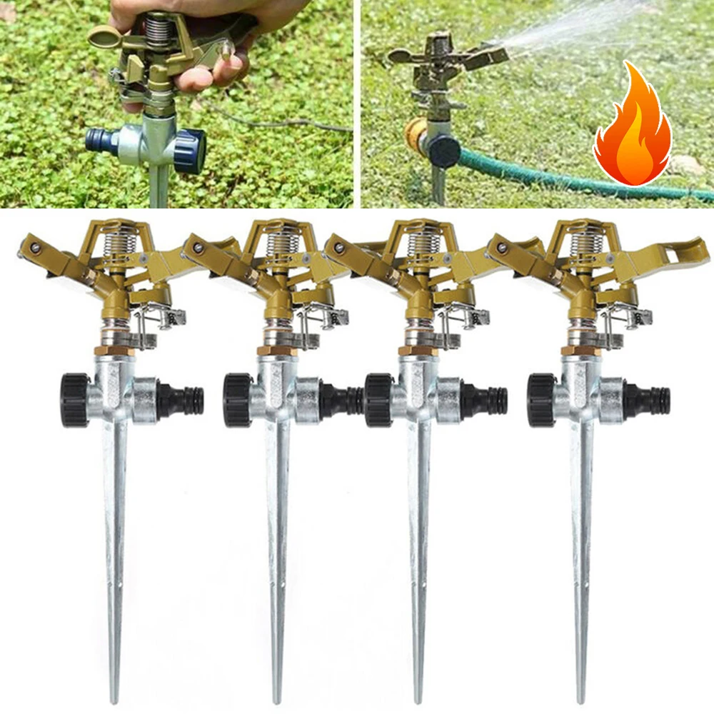 Garden Sprinklers 360 Degree Adjustable Rotate Sprinkler Lawn Irrigation Metal Spiked Impulse Quick-Release 1/2