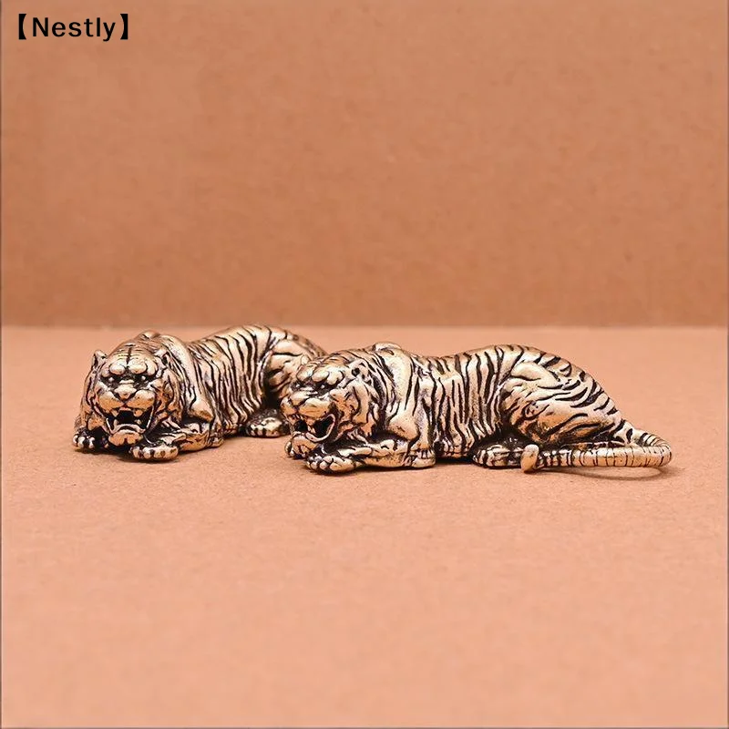 Vintage Brass Tiger King Statue Paperweight Ornaments Copper Animal Tiger MIniatures Figurines Desk Decorations Home Decor〔Nest〕
