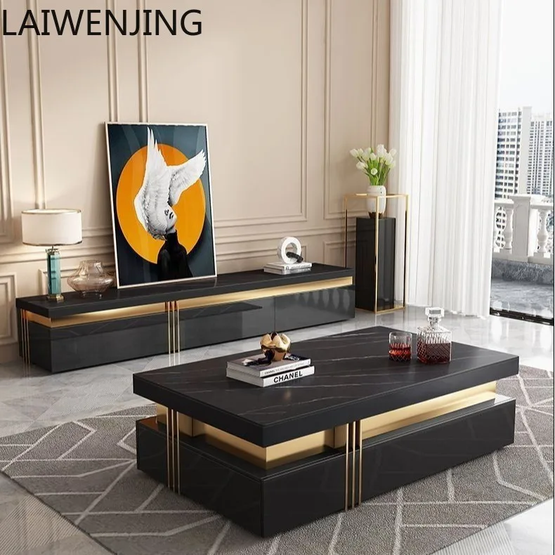 

HLZ rectangular rock slab large coffee table set, modern home new high-end light luxury coffee table TV cabinet combination
