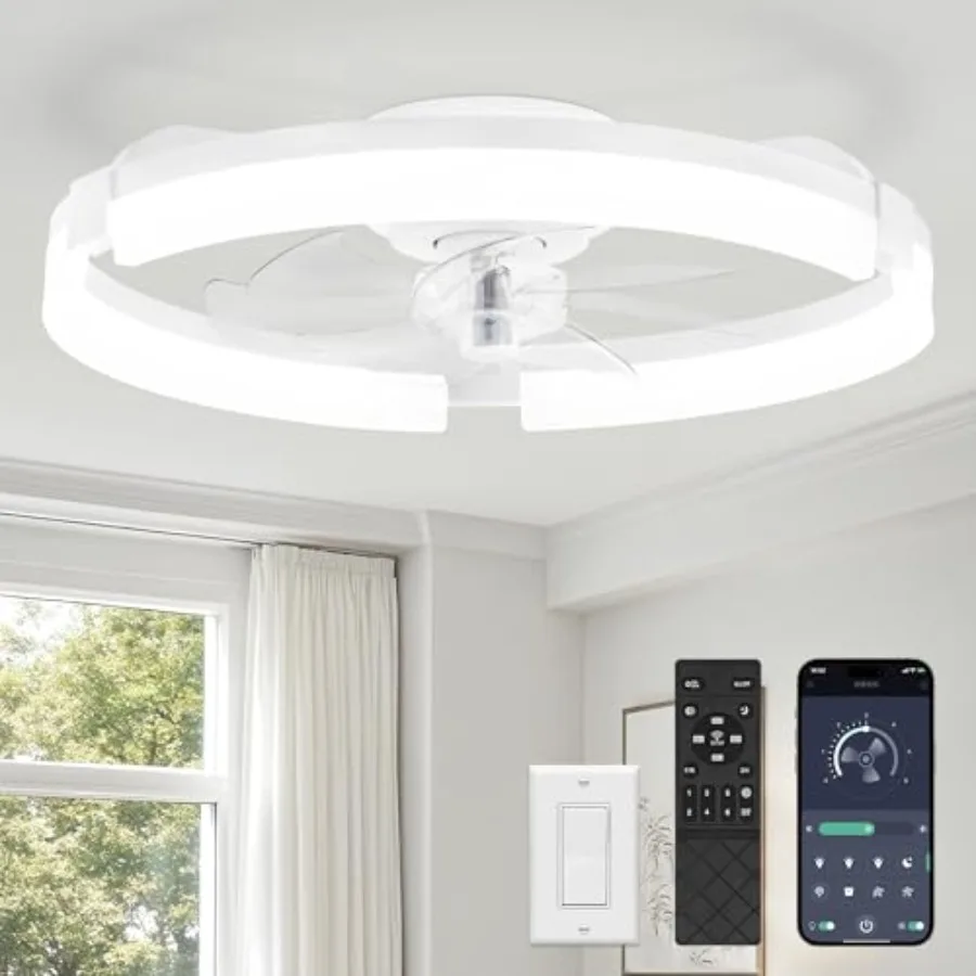 

Ceilg Fans with Lights and Remote, Modern Low Profile Ceilg Fan, 3 CCT, Stepless Dimmable, Fandelier Flush Mount Fan Light, 6 S