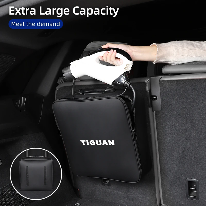 

New Energy Vehicle Charging Gun Storage Pouch Waterproof Leather Car Organizer Bag For Volkswagen Tiguan Golf Jetta Golf Sagitar