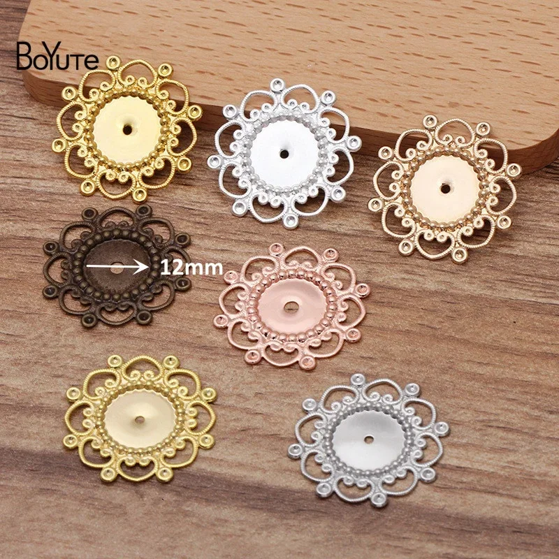 BoYuTe grosir (50 potongan/lot) logam kuningan Stamping 28MM piring bunga DIY Vintage perhiasan aksesoris bahan buatan tangan