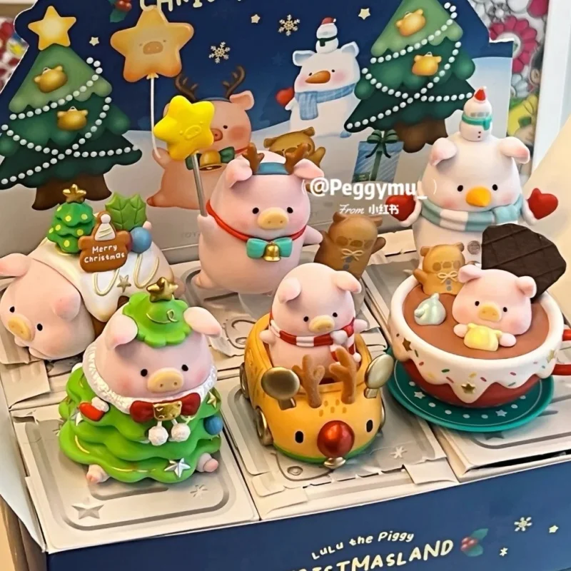 Lulu the piggy natal terra série caixa cega bonito lulu piggy figura de ação caixa mistério kawaii porco anime boneca saco surpresa brinquedos