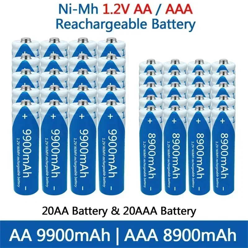 100% ชาร์จได้แบตเตอรี่ Ni-MH 1.2V 9900mAh/1.2V AAA 8900mAh, ไฟฉาย, นาฬิกาของเล่นสำหรับเปลี่ยนแบตเตอรี่ Ni-MH