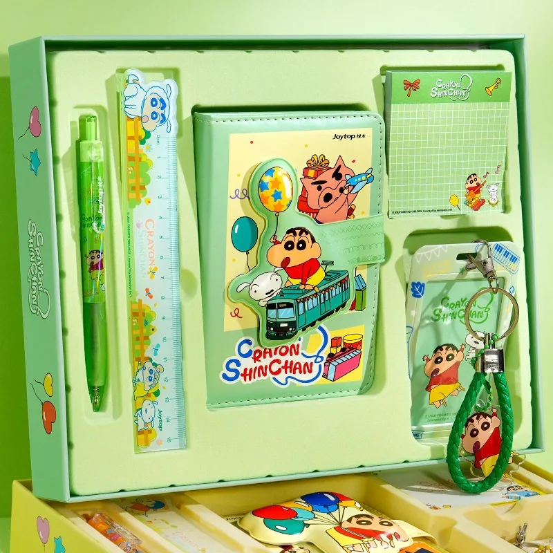 Novo kawaii shin chan conjunto de papelaria estudantes meninas meninos anime imprensa caneta régua caderno titular do cartão nota pegajosa crianças presente brinquedo