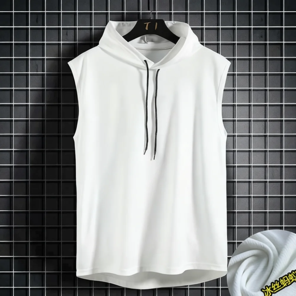Casual Mens Sport Tank Top Sleeveless Hoodie Summer Loose Fitness Training Vest Hip Hop Streetwear Gym Muscle Pullover
