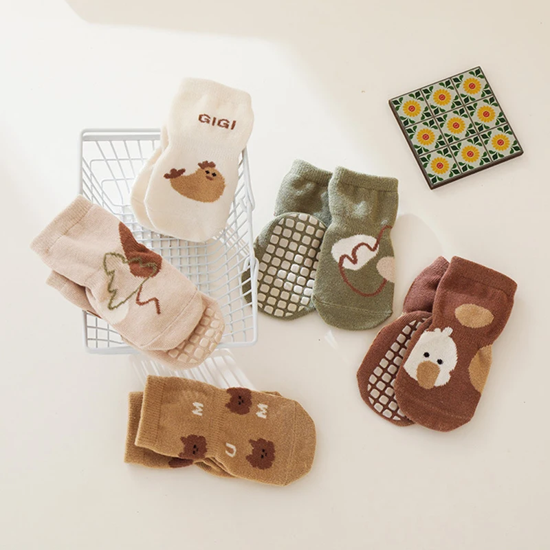 Cartoon Floor Socks para recém-nascido, Toddler Socks, Soft Cotton Socks, Skidproof Sole, Jacquard Weave, outono, 0-3Y, bonito