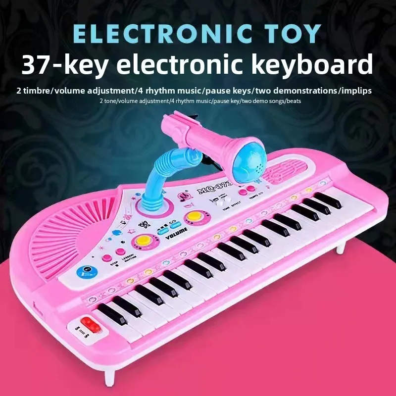 Piano musical infantil com teclado eletrônico de 37 teclas, piano para crianças com microfone, instrumento musical, brinquedos educativos para meninos e meninas