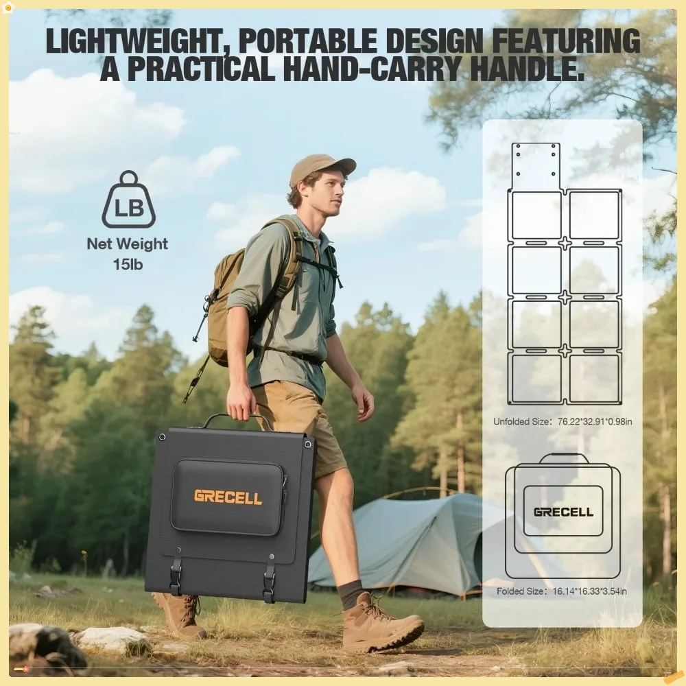 لوحة شمسية محمولة 240 وات لمحطة الطاقة، مجموعة لوحة شمسية قابلة للطي خفيفة للغاية، كفاءة عالية 25%، مقاومة للماء IP65