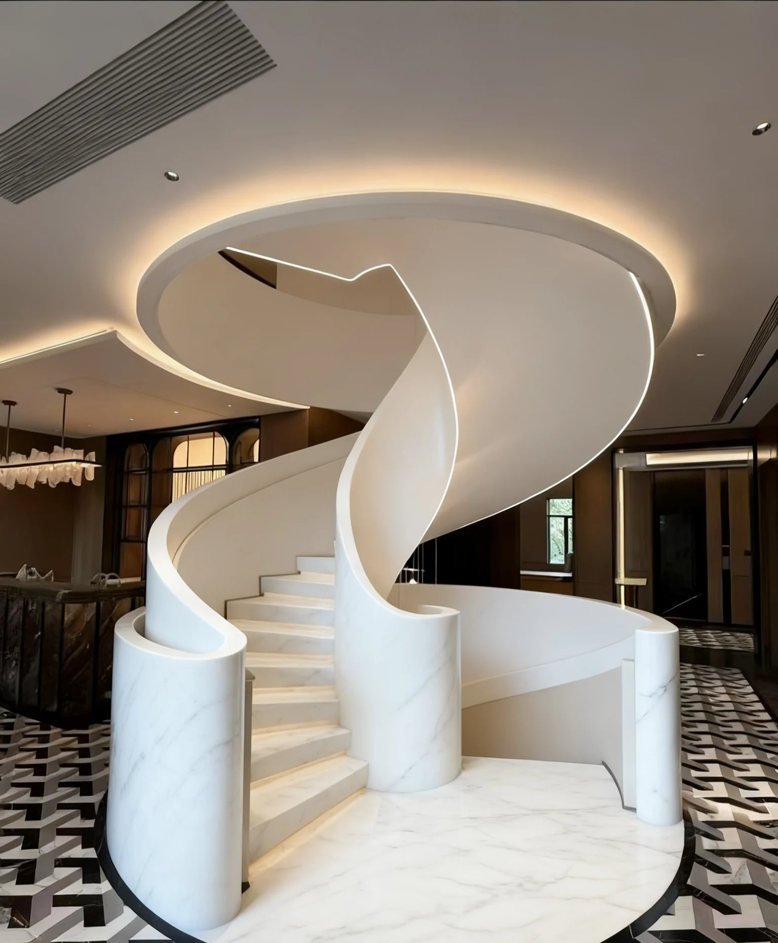 Luxury Indoor Villa Steel Structure Curved Staircase Custom Modern Design Durable Tempered Glass Tread