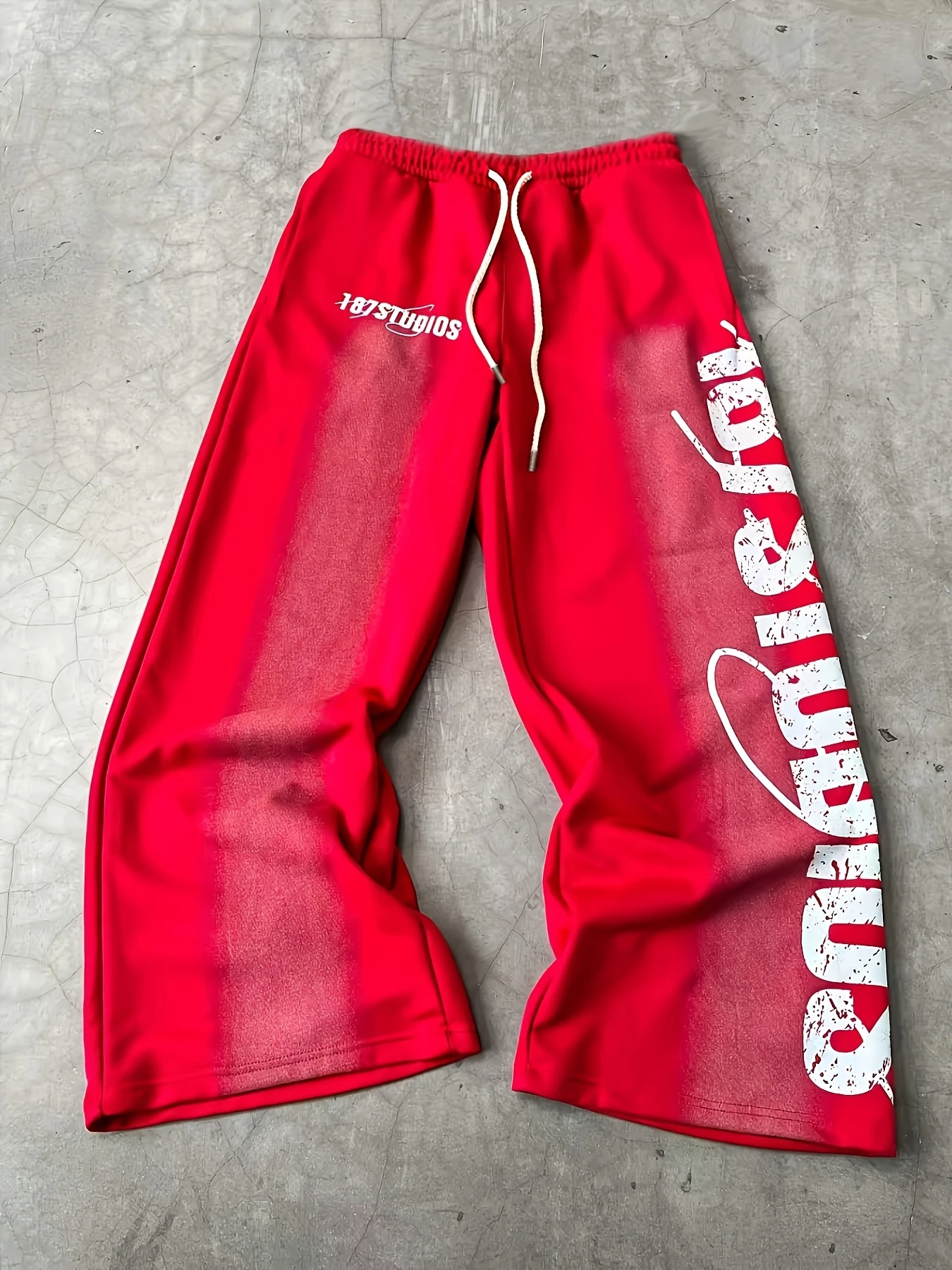 Retro Faded Gradient Printed Trousers Vertical Distressed Crackle Text Pattern Elastic Waist Unisex Hip Hop Street Pants Kids