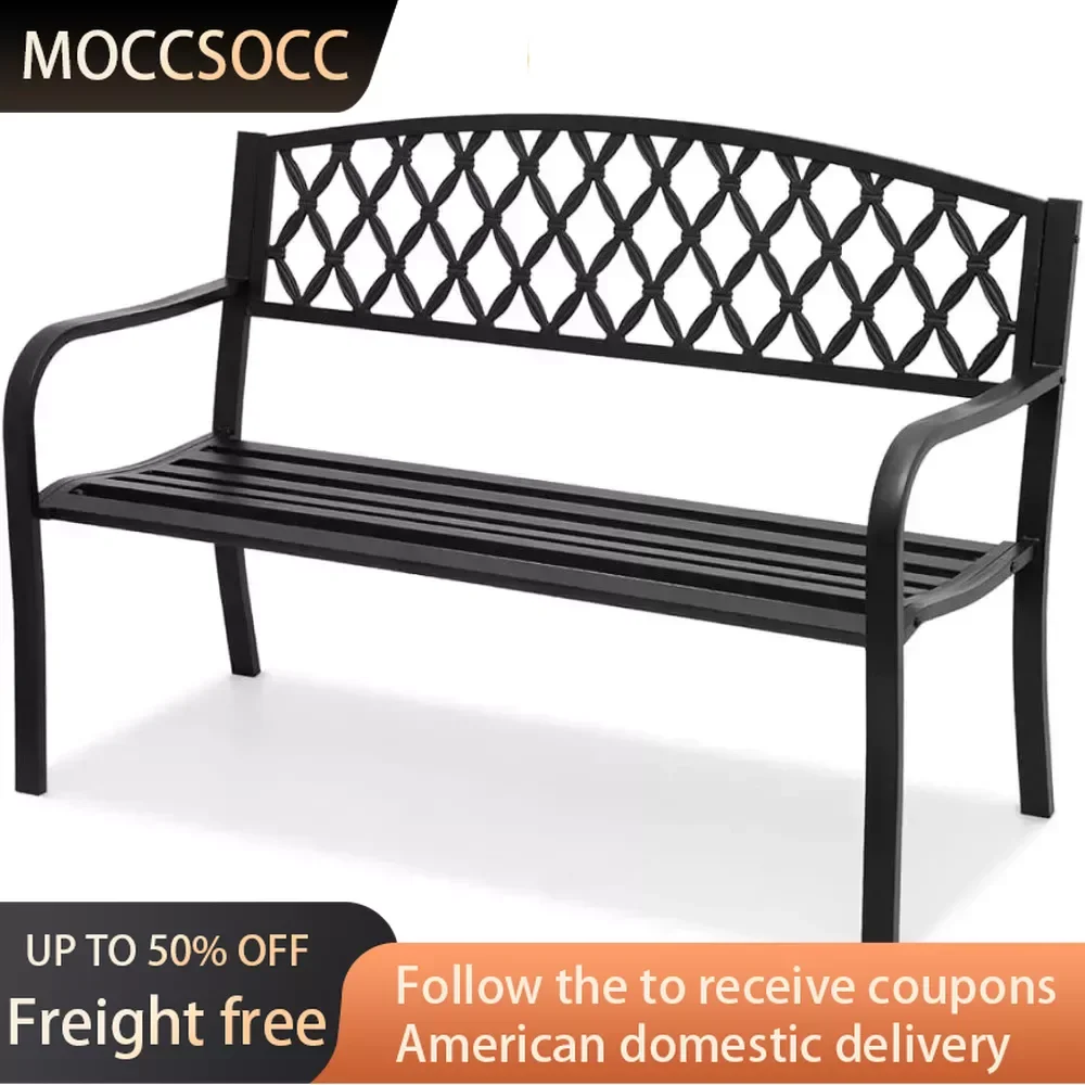 

800 Lbs Load Capacity Outside Patio Furniture Outdoor Set 50 Inch Outdoor Garden Bench Steel Garden Chair Balck Folding Benches