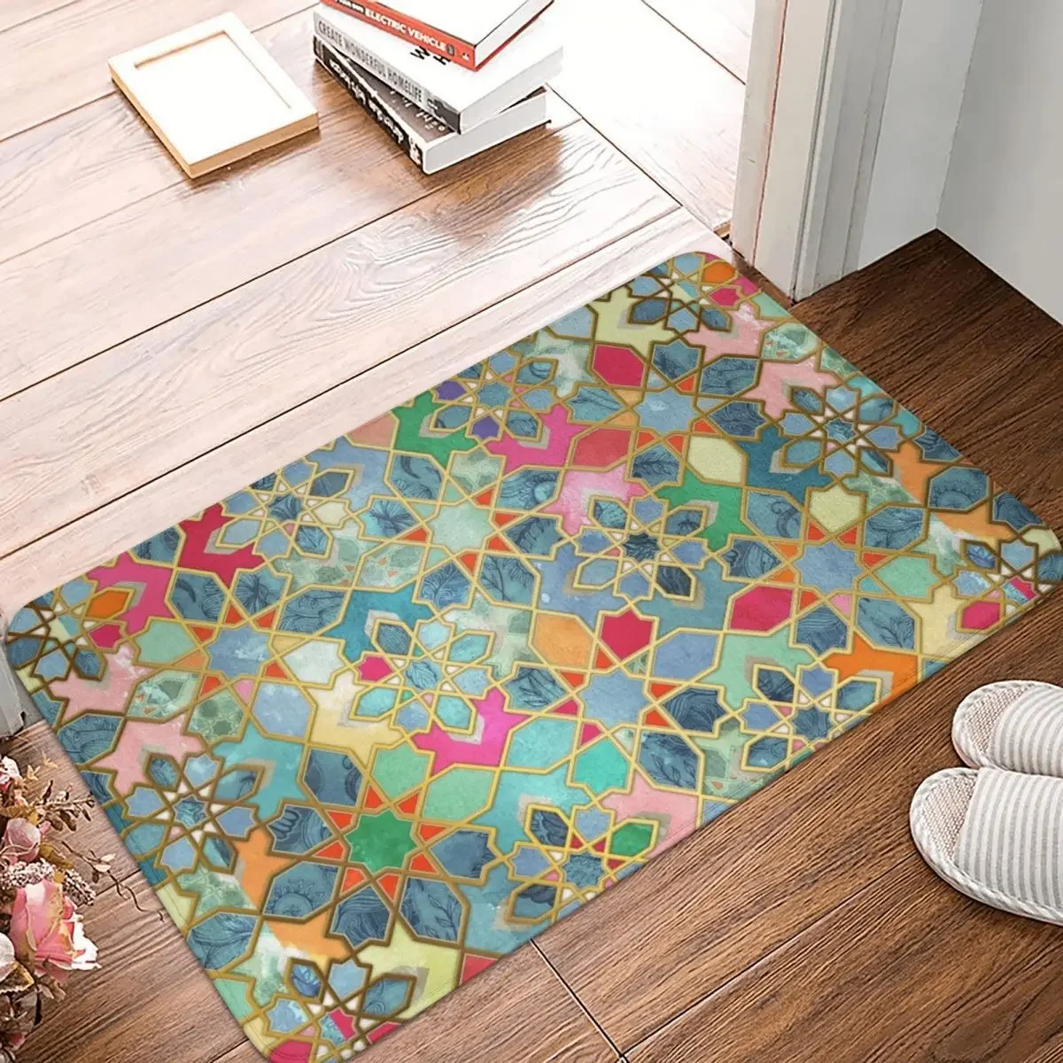 Moroccan Mosaic Doormat Rug Carpet Mat Footpad Polyester Non-slip Absorbent Mat Entrance Kitchen Bedroom Balcony Toilet