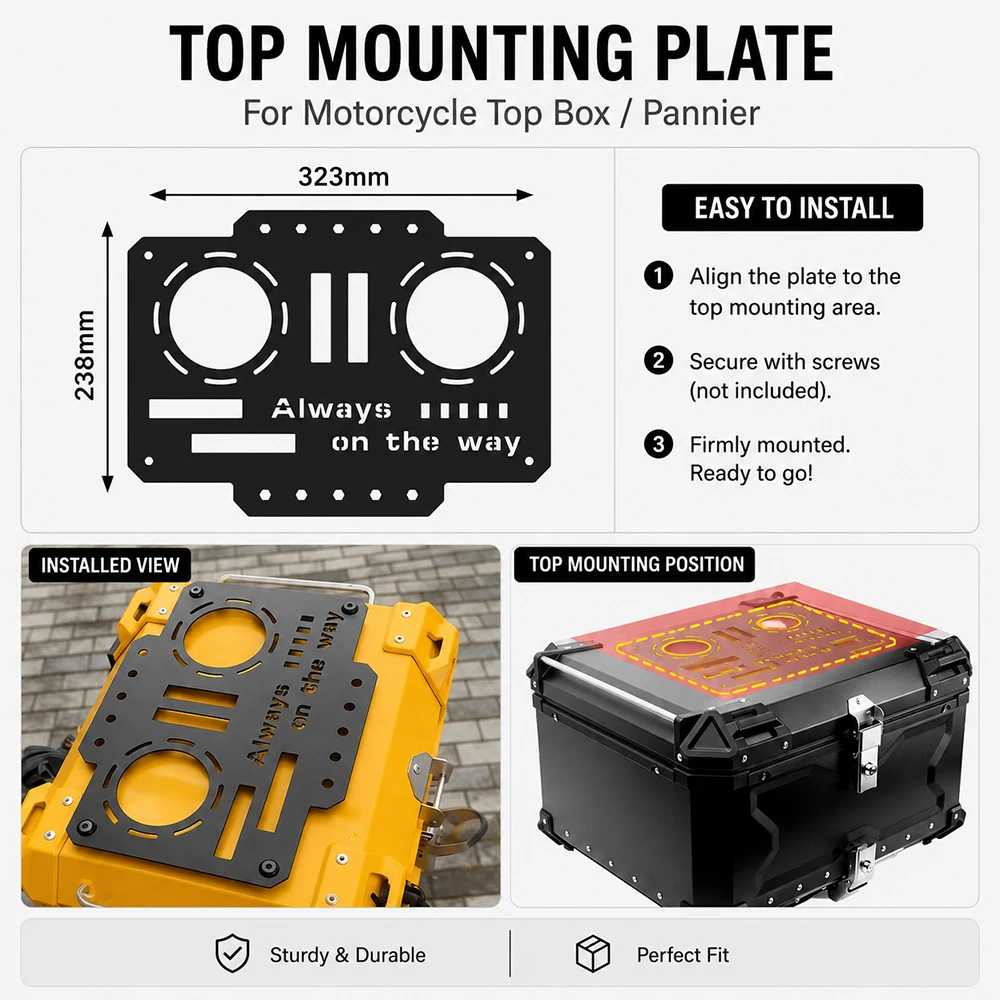 

Motorcycle Side Box & Top Case Molle Panel Aluminum Alloy Modular Storage Bracket Fast Mount Tactical Organizer Plate