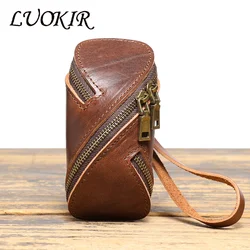 LUOKIR Creative Vintage Genuine Leather Key Pouch Pure Cowhide Handheld Mini Bag Zipper Car Key Coin Purse