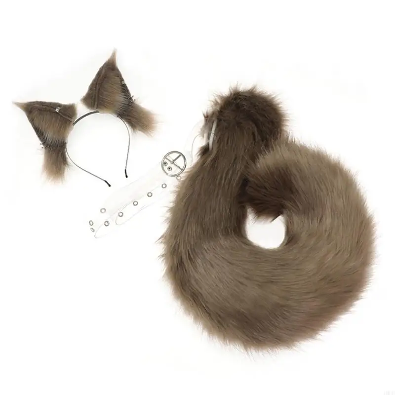 Bandeau oreilles d'écureuil avec queue d'écureuil, ensemble costumes d'animaux, 2 pièces