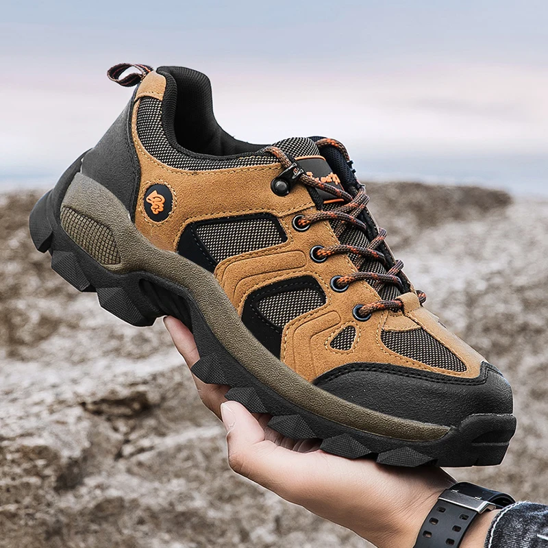 Solid Patchwork Hiking Lovers Shoes Mesh Breathable Sneakers Comfortable Wear-resistant Outdoor Shoes Simple Shape for Men Women