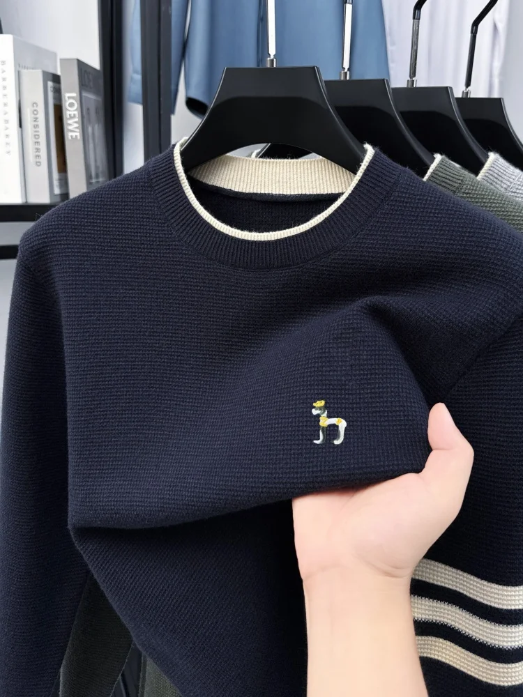 Luxury Fashion Men's Sweater Designer Brand Puppy Embroidery Stripes New Winter Comfort Double-layer Round Neck Knitted Pullover