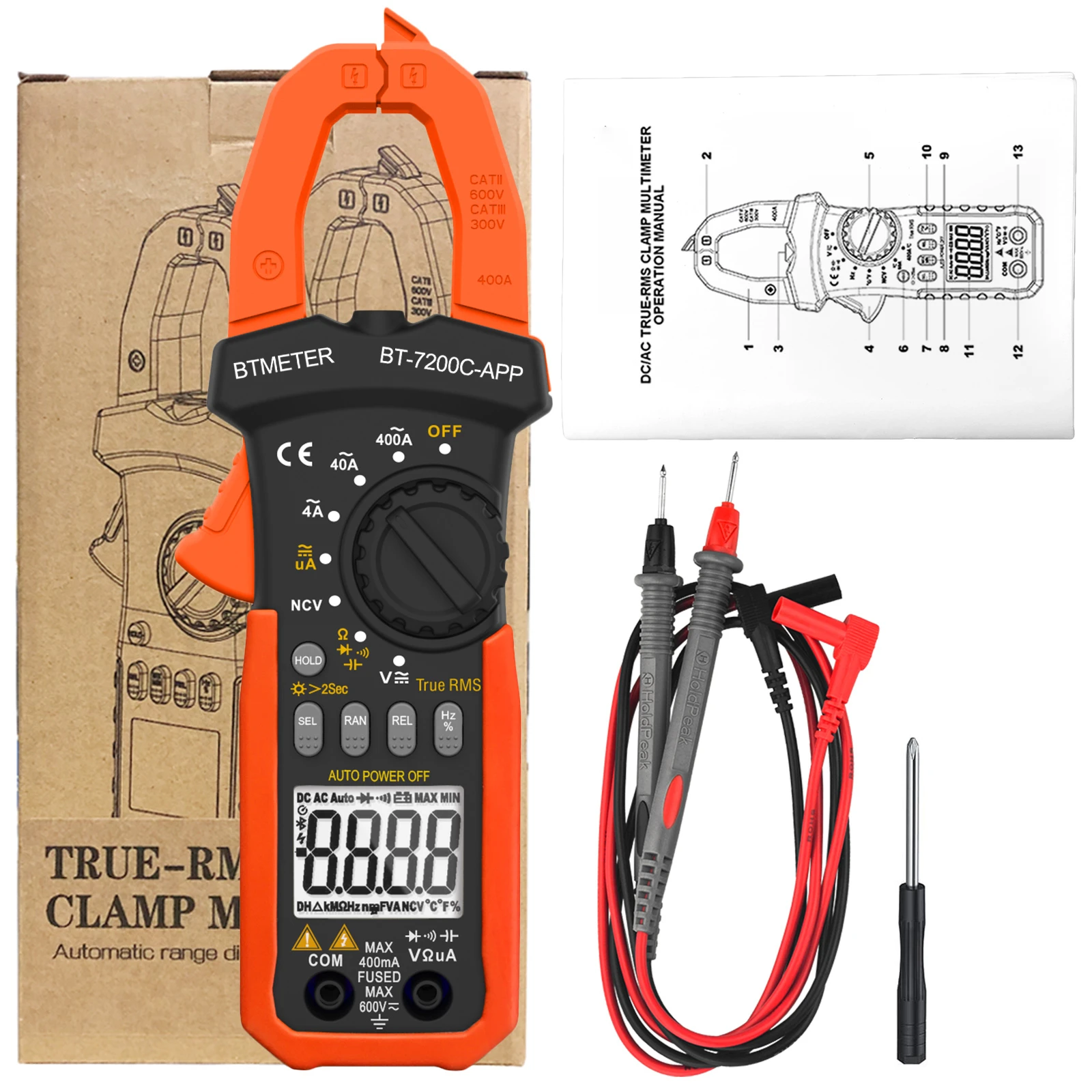 

BT-7200C-APP 4000 counts with App AC true-rms clamp multimeter operation manual AC/DC voltage,AC/DC uA current backlight BTMETER